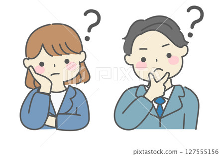 A simple illustration of a worried man and woman in a suit 127555156