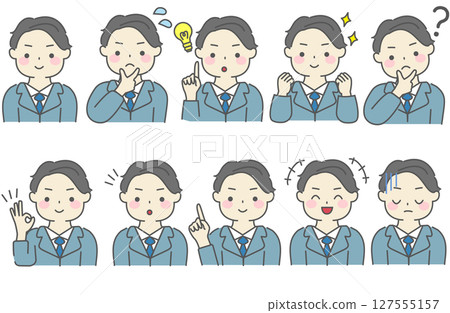穿著西裝的男人以各種姿勢的簡單插圖 穿著西裝的男人以各種姿勢的簡單插圖 127555157