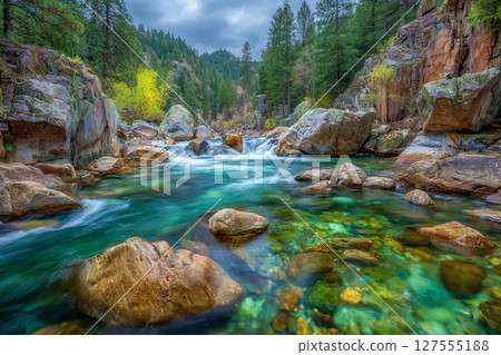 The Quinault River flows through Olympic National Park, which is situated in Washington, United States 127555188