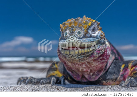 Ecuador's Galapagos Islands are renowned for their incredible wildlife, including the Galapagos Marine Iguana, which is commonly spotted warming in the sun on volcanic rocks at Puerto Egas, a port on 127555485