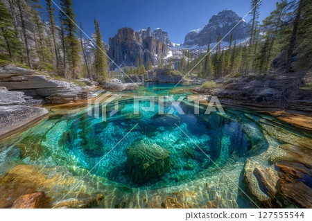 Spirit Island is located at Maligne Lake in Jasper National Park, Alberta, Canada 127555544