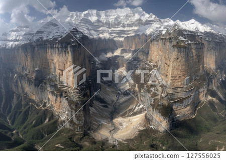 The top of the mountains in Balagezong national park, Shangri-la, China, provides a picturesque landscape view, highlighting the area as a great travel destination with a big river flowing at the 127556025