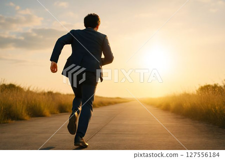 Businessman running towards a distant goal 127556184