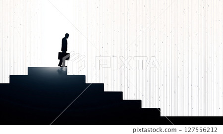 Businessman climbing the stairs to success 127556212