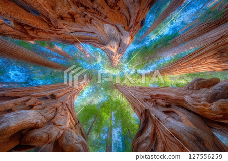 The Sequoia forest in Yosemite National Park, California, is remarkably tall 127556259
