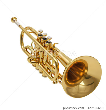 Shiny Brass Trumpet Mockup Isolated on White Background, Musical Instrument Design for Jazz, Band, and Concert Projects Shiny Brass Trumpet Mockup Isolated on White Background, Musical Instrument Design for Jazz, Band, and Concert Projects 127556649