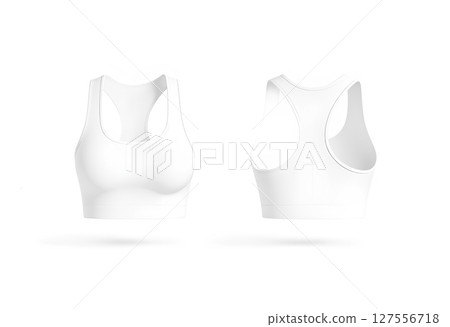 Blank white woman sport top mockup, back and front view. 127556718
