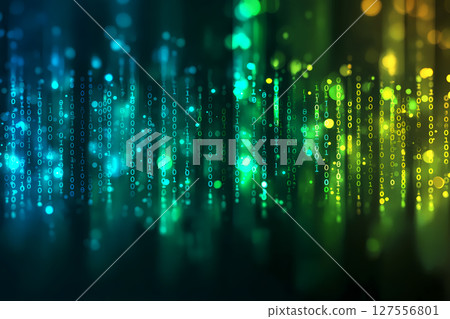 Neon glowing futuristic CPU circuit board background art: abstract digital binary code 127556801