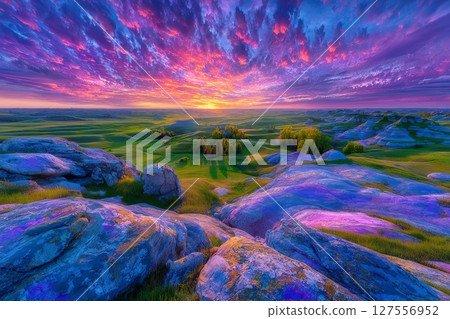 The sunrise view at Theodore Roosevelt National Park, North Dakota 127556952
