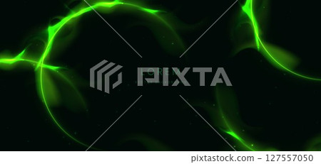 Neon green light circles with sparkle on dark green background. Neon green light circles with sparkle on dark green background. 127557050