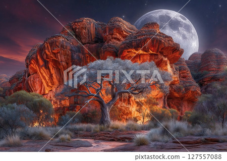 The Bungle Bungles in Western Australia are the backdrop for a stunning moonrise 127557088