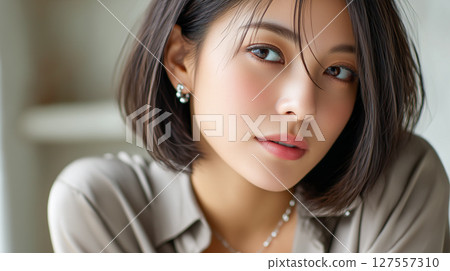 一位聰明優雅的鮑伯髮型女性 127557310