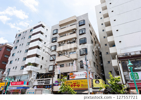 JR Shin-Okubo Station, East Exit, Korea Town, Clear summer sky, Okubo, Shinjuku-ku, Tokyo JR Shin-Okubo Station, East Exit, Korea Town, Clear summer sky, Okubo, Shinjuku-ku, Tokyo 127557721