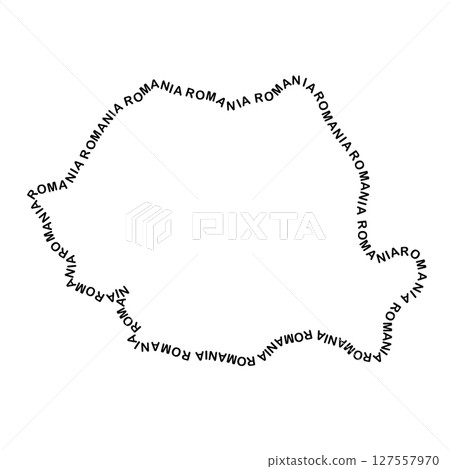 Romania map country along contour of recurring english black words name of state 127557970