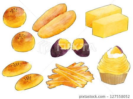Sweet potato sweets illustration, hand-drawn, watercolor style 127558052