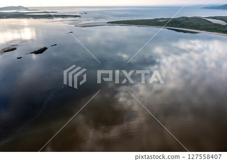 Aerial of Dooey beach and Gweebarra bay by Lettermacaward, County Donegal, Ireland 127558407