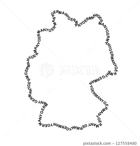 Germany map country along contour of recurring english black words name of state 127558480