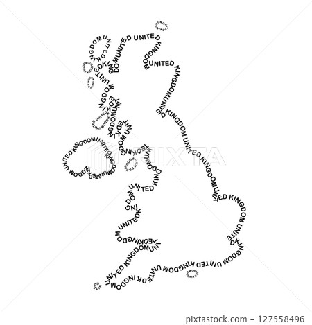 United Kingdom map country along contour of recurring english black words name of state Great Britain 127558496