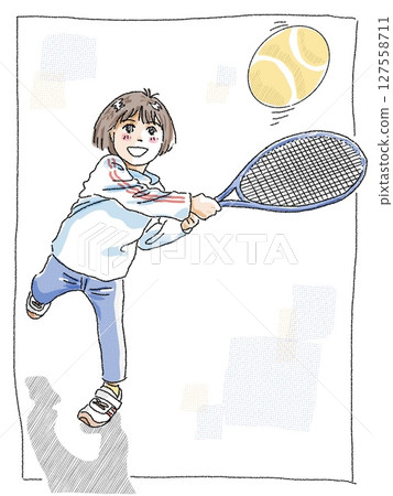 Children playing tennis, colored Children playing tennis, colored 127558711