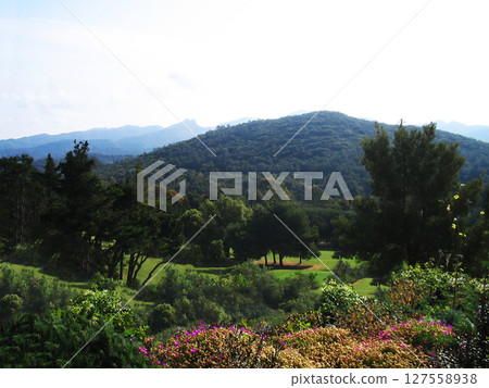 A stunning spring view of Elba Island, showcasing the lush green hills and majestic mountains under clear skies. The vibrant colors of blooming flowers and rolling landscapes. A stunning spring view of Elba Island, showcasing the lush green hills and majestic mountains under clear skies. The vibrant colors of blooming flowers and rolling landscapes. 127558938