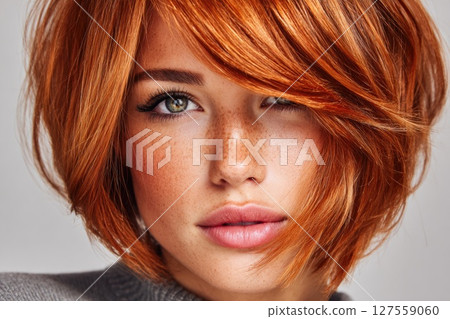Redhead Woman Winking with Freckles Redhead Woman Winking with Freckles 127559060