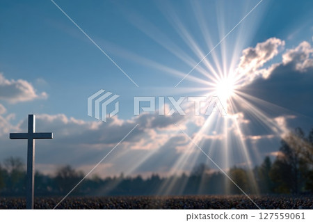 Christian Cross with Sunlight and Clouds Christian Cross with Sunlight and Clouds 127559061