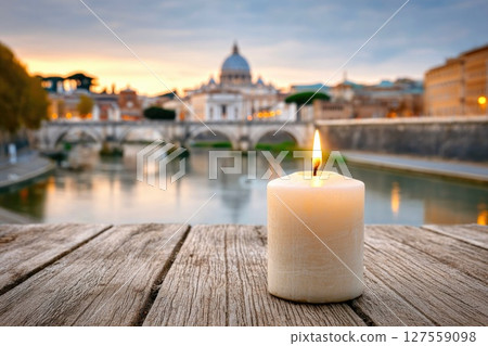 Burning Candle with Vatican View at Sunset Burning Candle with Vatican View at Sunset 127559098