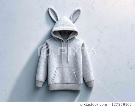 Gray Bunny Ear Hoodie on Textured Wall Gray Bunny Ear Hoodie on Textured Wall 127559102