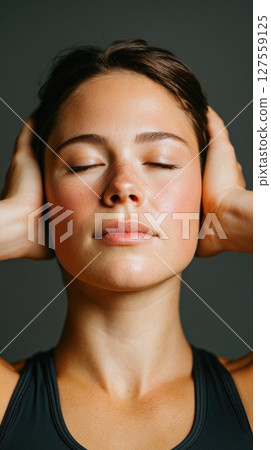 Woman with Closed Eyes in Peaceful Pose 127559125