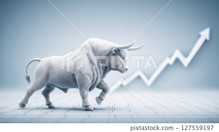 White Bull with Rising Stock Graph 127559197