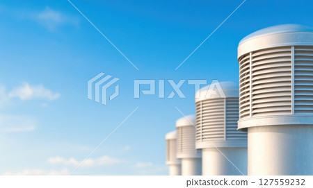 Round Ventilation Pipes on Rooftop Round Ventilation Pipes on Rooftop 127559232