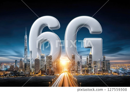 6G City of the Future with Glowing Skyline 127559308