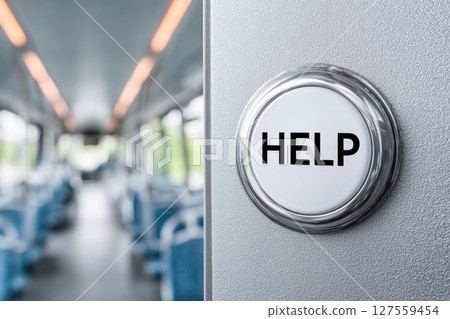 Emergency Help Button Inside Public Bus 127559454