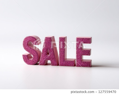 3D SALE Text with Pink Glitter Texture on White Background 127559470