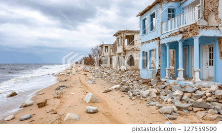 Ruined Buildings on a Desolate Coastline 127559500