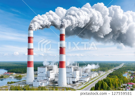 Industrial Plant Emitting Smoke into the Sky 127559581