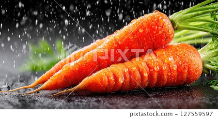 Fresh Carrots Under Water Spray Fresh Carrots Under Water Spray 127559597