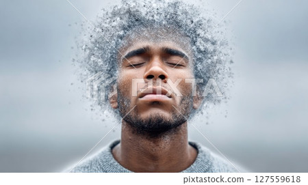 Man Dissolving into Dust Effect 127559618