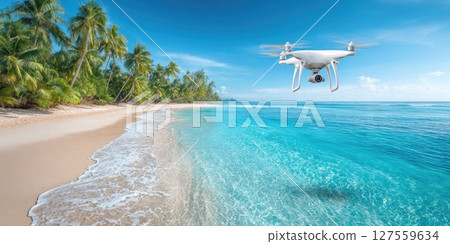 Drone Flying Over Tropical Beach (close-up) 127559634