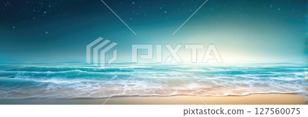 Tranquil Ocean Sunrise with Starry Sky Tranquil Ocean Sunrise with Starry Sky 127560075