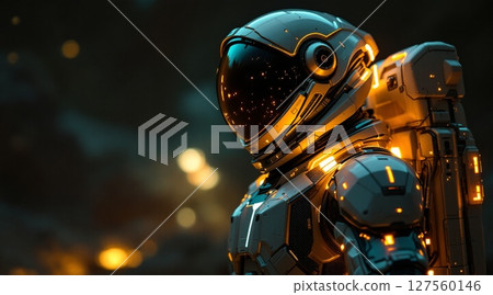 Quantum Explorer: The Astronaut Bathed in Digital Firelight 127560146