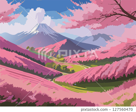 Cherry blossoms filling the valleys and ridges 127560470