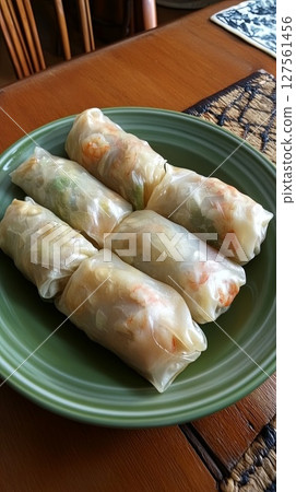Rice paper rolls with shrimp. 127561456