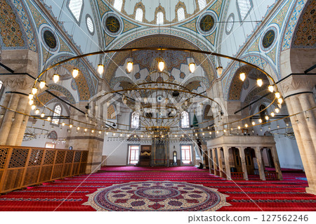 Majestic interior of Selimiye Camii in Konya, Turkey showcasing intricate design and cultural heritage 127562246