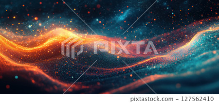 A stunning abstract wave of colors, featuring vibrant orange and blue hues, ideal for backgrounds and digital art projects. 127562410