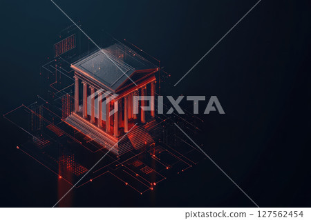 Abstract financial charts transforming into a government building, symbolizing the creation of economic policy, policy creation, financial data transformation 127562454