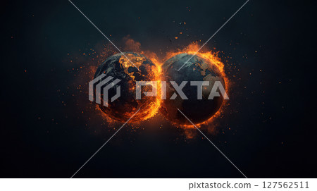 Two worlds colliding, one representing free market economics and the other heavily regulated policy environments, economic clash, policy vs market 127562511