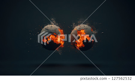 Two worlds colliding, one representing free market economics and the other heavily regulated policy environments, economic clash, policy vs market Two worlds colliding, one representing free market economics and the other heavily regulated policy environments, economic clash, policy vs market 127562532
