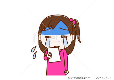 (Front view of upper body) A girl turns pale and starts crying after seeing the notice 127562698
