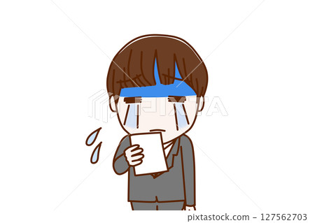 (Front view of upper body) A male student turns pale and starts crying after seeing the notice 127562703